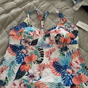 Meet.Curve: Flower Printed Racerback V neckline Tankini Top, XL